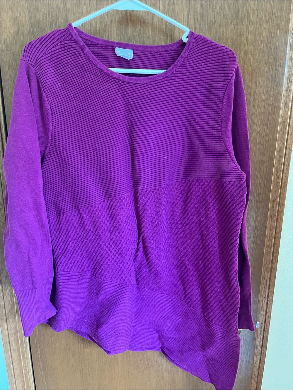 Chico's Ribbed Panel Long Sleeve Pullover - Purple